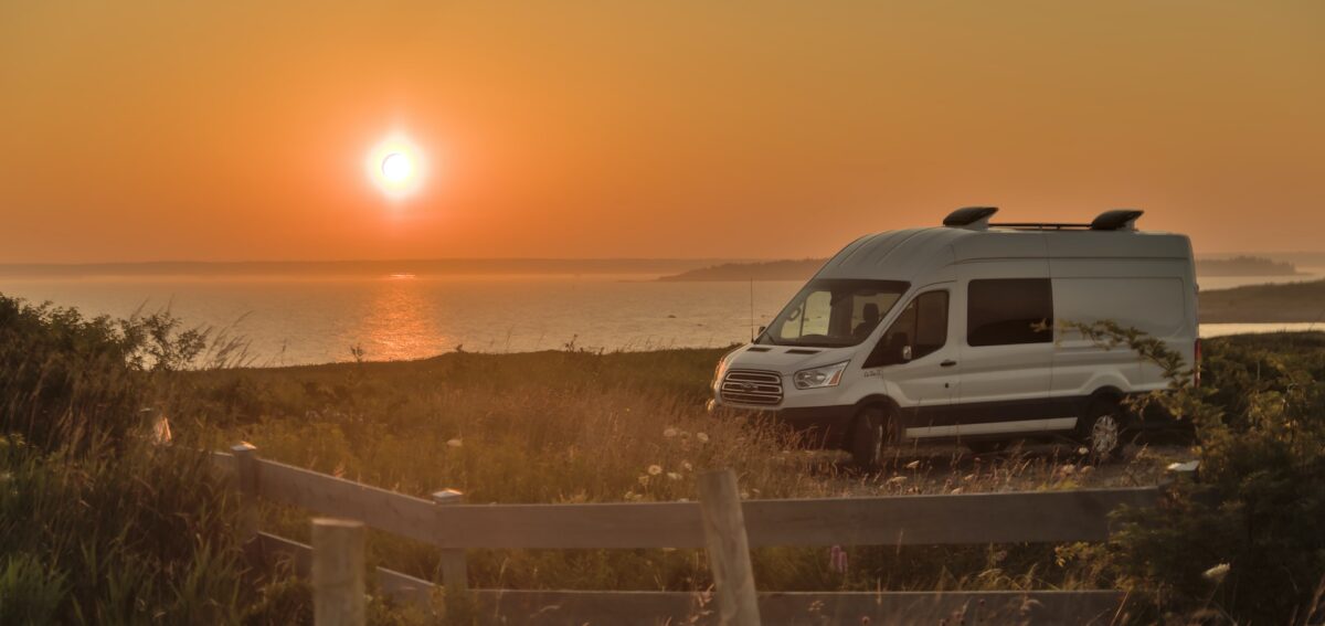ford transit in the sunset background